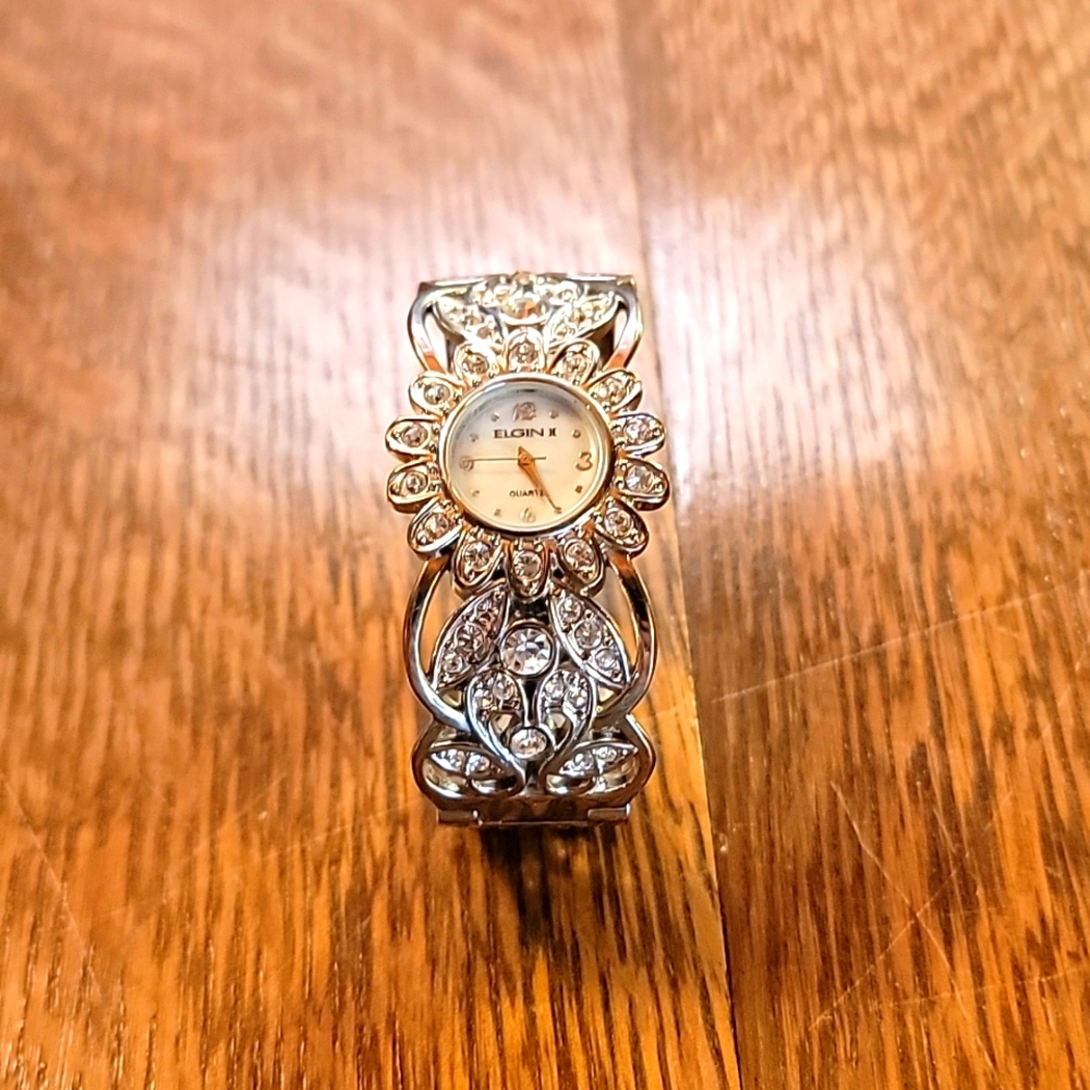 Elgin II Rhinestone Cuff Watch - Picture 2 of 9